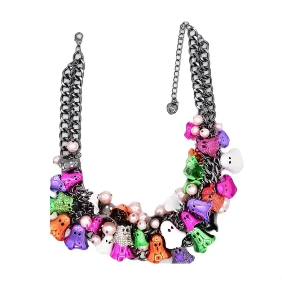 NWT ⚜️🖤⚜️ Betsey Johnson 2025 Limited Edition Ghost Charm Statement Necklace - Picture 3 of 16